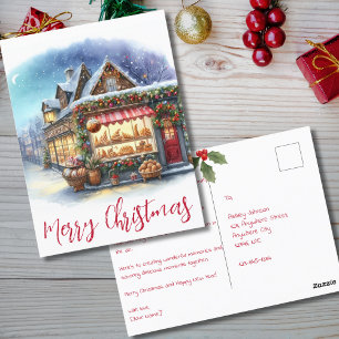 Vintage Winter Scene Merry Christmas Typography Postcard