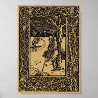 Vintage Winter Scene with Owl in Trees Border