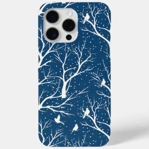 Vintage Winter Sky White Birds Snowflakes iPhone 15 Pro Max Case