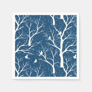 Vintage Winter Sky White Birds Snowflakes Napkin