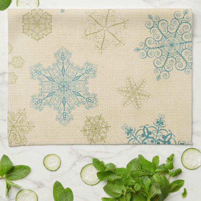 Vintage winter snowflake cute rustic snowflakes kitchen towel (Folded)