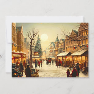 Vintage Winter Snowy Christmas Market Town Announcement