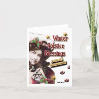 Vintage Winter Solstice Blessings Holiday Card
