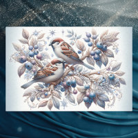 Vintage Winter Sparrows and Blueberries Decoupage 