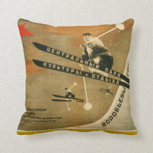 Vintage winter  sports, Russian ski poster Throw Pillow