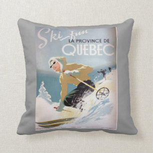 Vintage winter sports,Ski Canada, Quebec Throw Pillow
