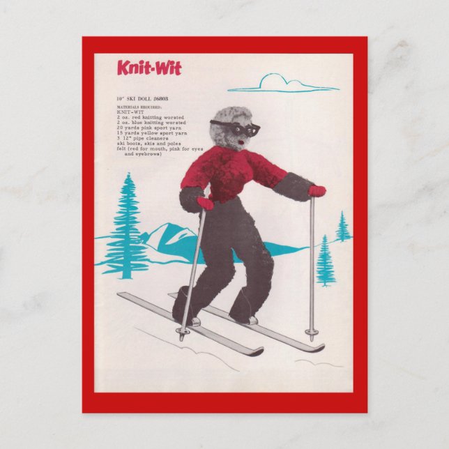 Vintage winter sports, Ski  Knit-wit Postcard (Front)