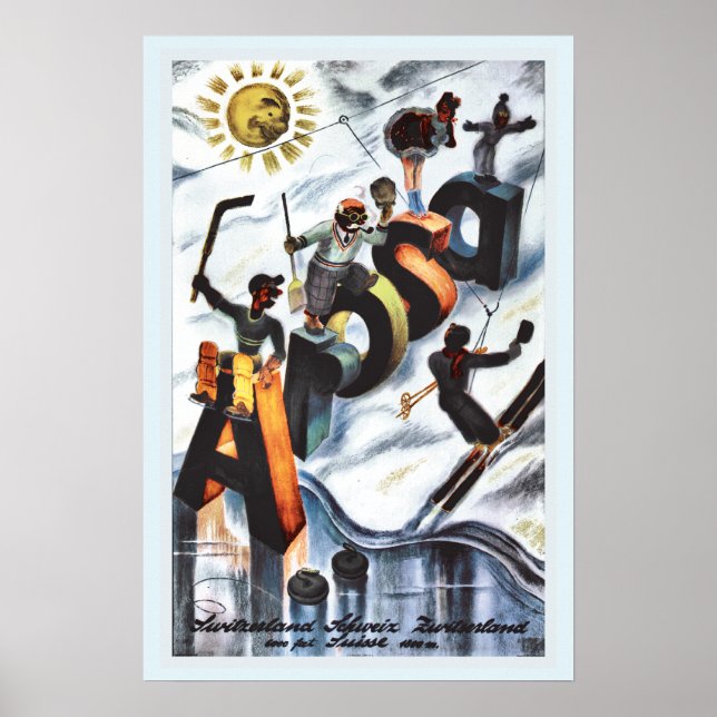 Vintage winter sports Switzerland travel ad Poster (Front)