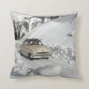 Vintage winter sports, Trail to the ski resort Throw Pillow