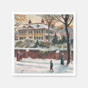 Vintage Winter Street Merry Christmas Napkin