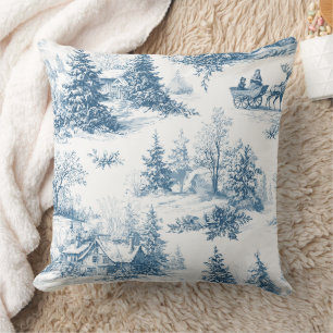 Vintage Winter Toile de Jouy - Classic Christmas Throw Pillow