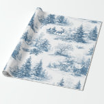 Vintage Winter Toile de Jouy - Classic Christmas Wrapping Paper<br><div class="desc">A timeless seamless pattern wrapping paper inspired by traditional Toile de Jouy artistry,  featuring intricate vintage winter scenes in blue on a soft cream background. The design depicts snow-covered cottages,  pine trees,  and people enjoying a sleigh ride pulled by reindeer,  capturing the nostalgic charm of an old-fashioned Christmas.</div>