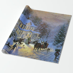 Vintage Winter Town Christmas tree Wrapping Paper