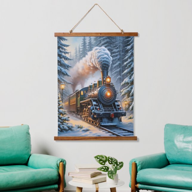Vintage Winter Train Scenic Artwork Hanging Tapestry (Living Room)