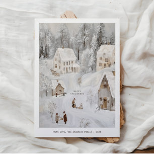 Vintage Winter Village Christmas Holiday Card
