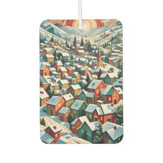 vintage winter village in the snow air freshener