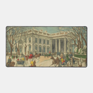 Vintage Winter White House Holiday Christmas Scene Desk Mat