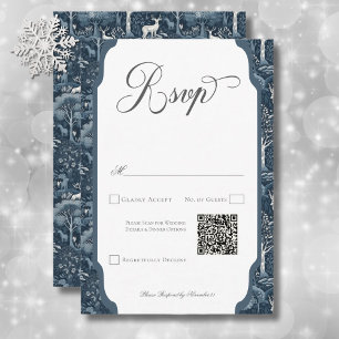 Vintage Winter William Morris Elegant Wedding QR RSVP Card
