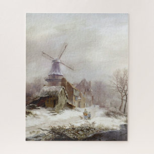 Vintage Winter Windmill snowy landscape Jigsaw Puzzle