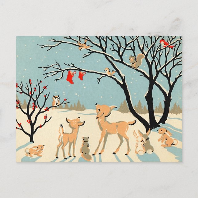 Vintage Winter Wonderland Holiday Postcard (Front)