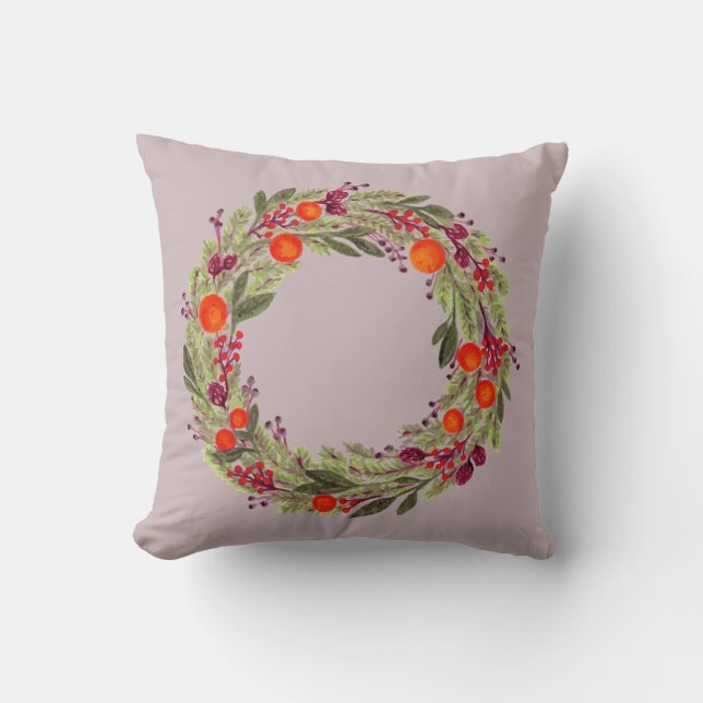 Vintage Winter Wreath Throw Pillow (Front)