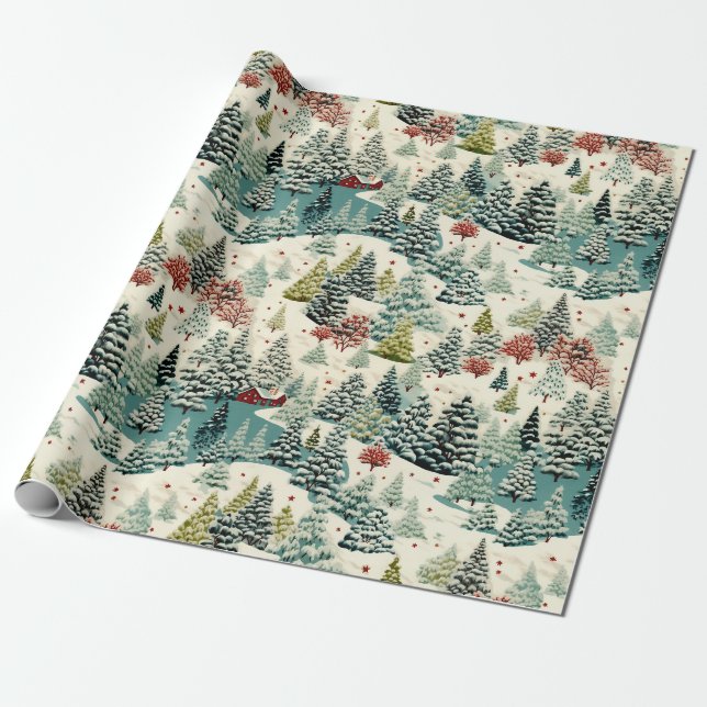 Vintage Winter's Haven Snowy Landscape 2 Wrapping Paper (Unrolled)