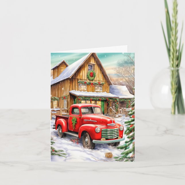 Vintage Wintertime Farmhouse Merry Christmas Holiday Card (Front)