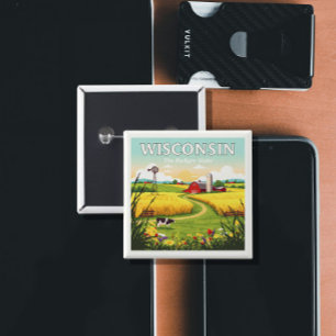 Vintage Wisconsin 2 Inch Square Button