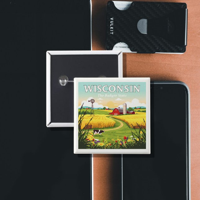 Vintage Wisconsin 2 Inch Square Button (Creator Uploaded)