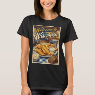 Vintage Wisconsin Friday Fish Fry Food Poster Bar  T-Shirt