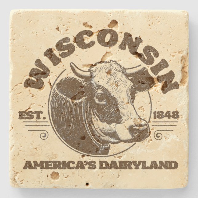 Vintage Wisconsin Stone Coaster (Front)