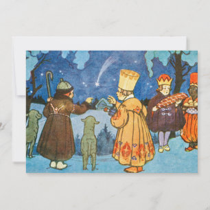 Vintage Wise Men and Sheep on Christmas Night Holiday Card