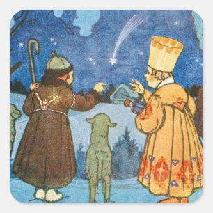 Vintage Wise Men and Sheep on Christmas Night Square Sticker