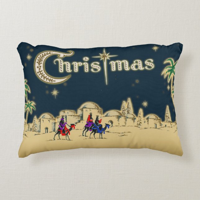 Vintage Wisemen/Desert Religious Christmas Accent Pillow (Front)