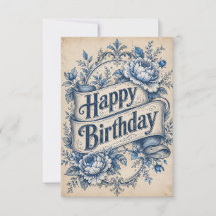 Vintage Wishes Happy Birthday Card 