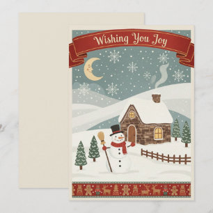 Vintage Wishing you Joy Holiday Christmas Card