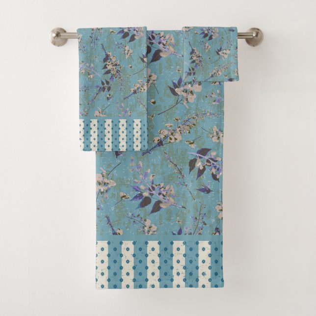 Vintage Wisteria Tossed Flowers Bath Towel Set (Insitu)