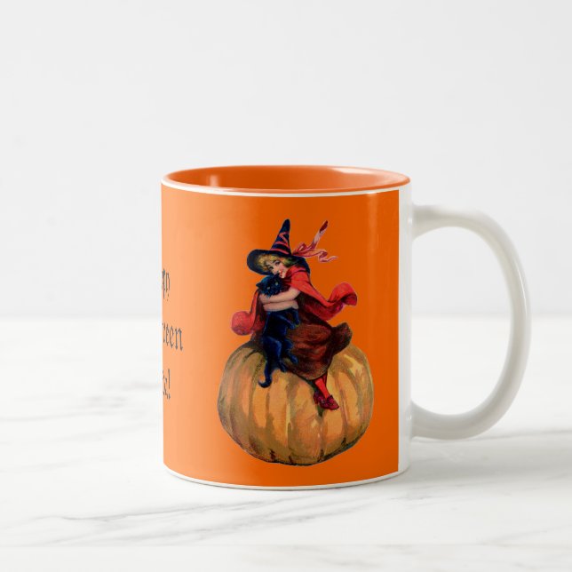Vintage Witch and Black Cat Halloween Mug (Right)