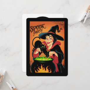 Vintage Witch and Black Cat Halloween Spooky Party Invitation