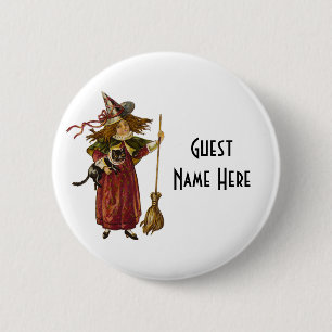 Vintage Witch and Cat 2 Inch Round Button