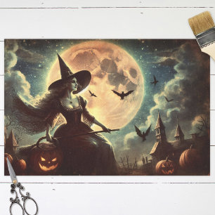 Vintage Witch and Moon Halloween Decoupage Tissue Paper