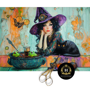 Vintage Witch & Black Cat Cauldron Decoupage Tissue Paper