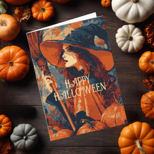 Vintage Witch Broom Pumpkin Elegant Halloween  Card (Creator Uploaded)