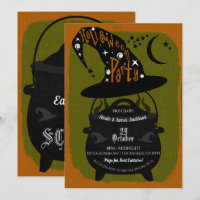 Vintage Witch Cauldron Green Halloween Party Retro