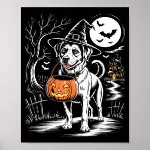 Vintage Witch Dog With Pumpkin Scary Dog Halloween Poster