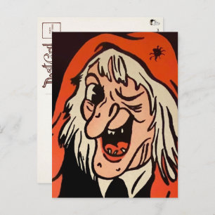 Vintage Witch Face Decoration Postcard