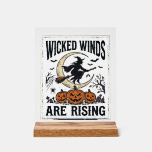 Vintage Witch Halloween Broomstick Pumpkin Moon Ar Acrylic Sign