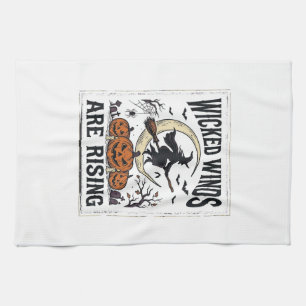 Vintage Witch Halloween Broomstick Pumpkin Moon Ar Kitchen Towel
