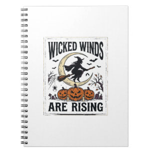 Vintage Witch Halloween Broomstick Pumpkin Moon Ar Notebook