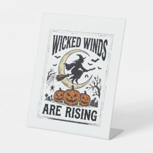 Vintage Witch Halloween Broomstick Pumpkin Moon Ar Pedestal Sign